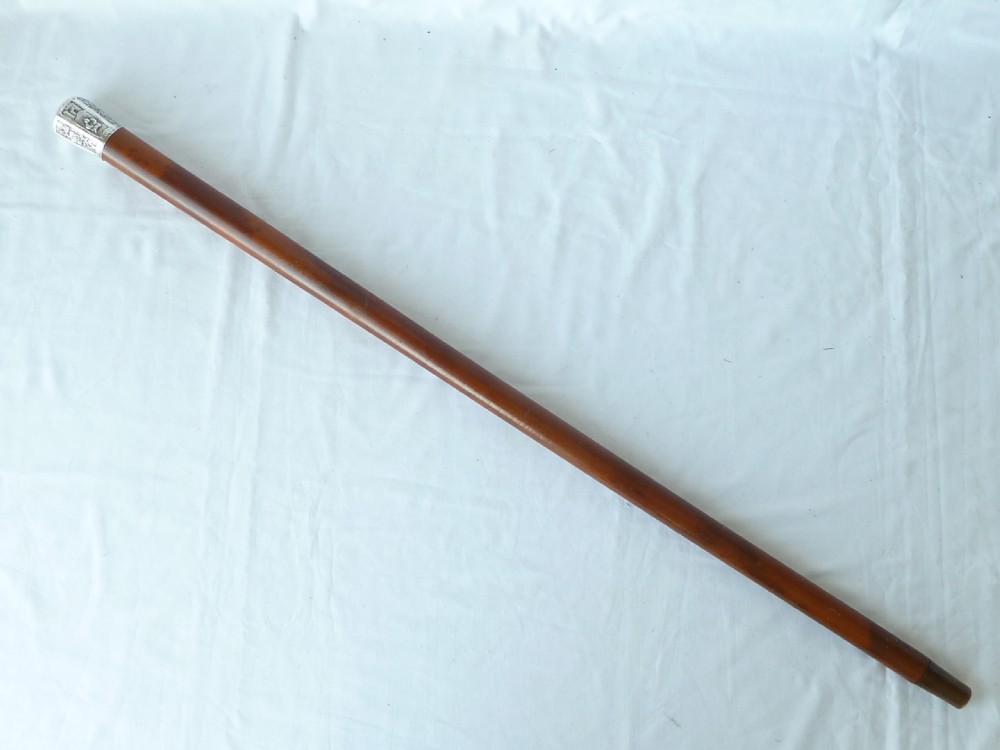 Chinese Export Silver Top Walking Stick Cane Malacca Calligraphy Marked WH90 Wang Hing View II