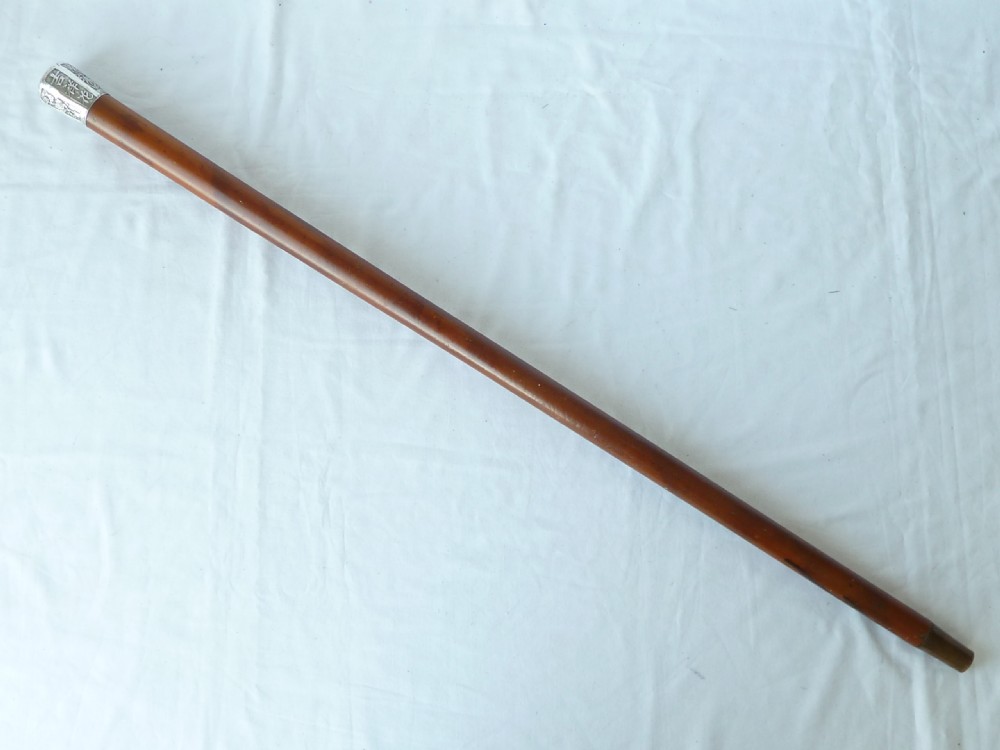 Chinese Export Silver Top Walking Stick Cane Malacca Calligraphy Marked WH90 Wang Hing View III