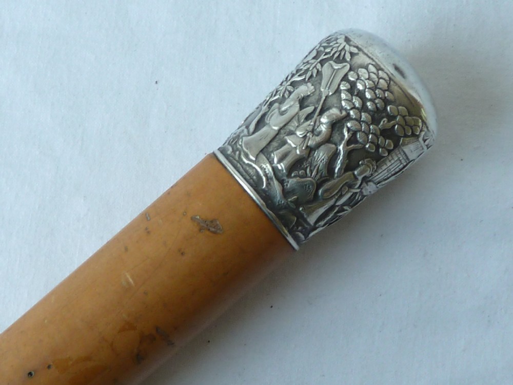Chinese Export Silver Top Walking Stick Cane Malacca Bth
