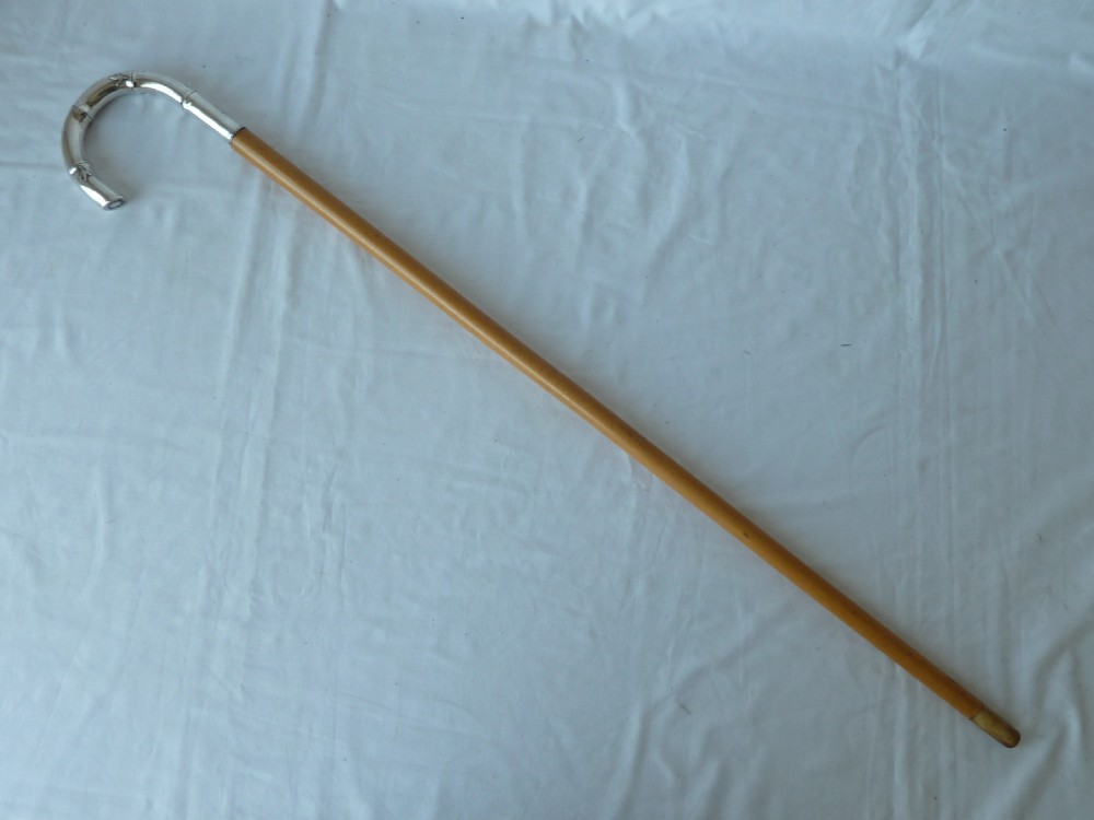 Malacca Bamboo Silver Crook Handle Walking Stick Chinese Export View II
