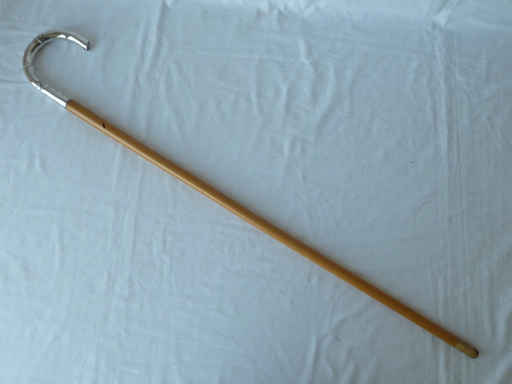 Malacca Bamboo Silver Crook Handle Walking Stick Chinese Export View III