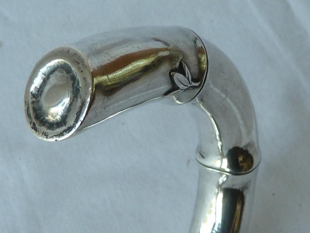 Malacca Bamboo Silver Crook Handle Walking Stick Chinese Export View V