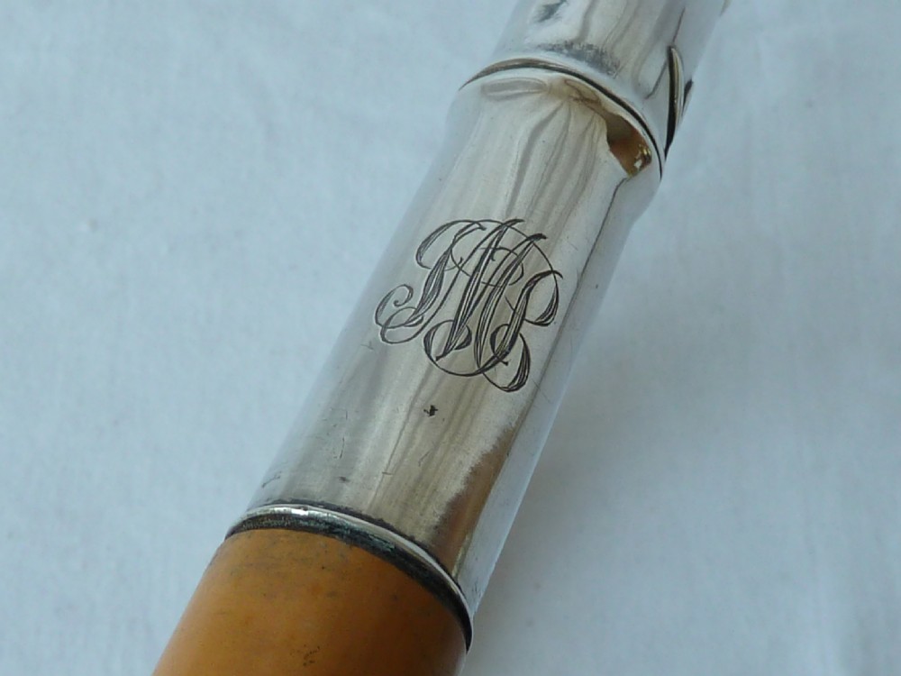 Malacca Bamboo Silver Crook Handle Walking Stick Chinese Export View VI