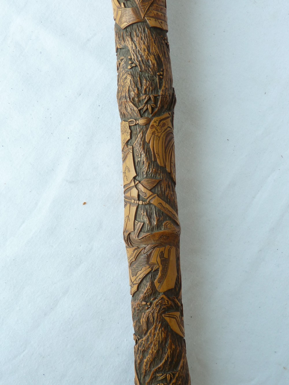 Japanese Export Walking Stick Cane Carved Samurai Bamboo View VII