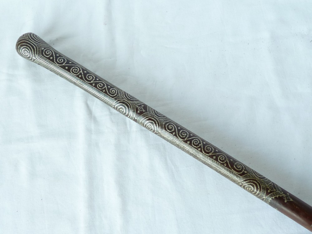 Pique Hardwood Walking Stick Cane Silver Inlay Asia View V