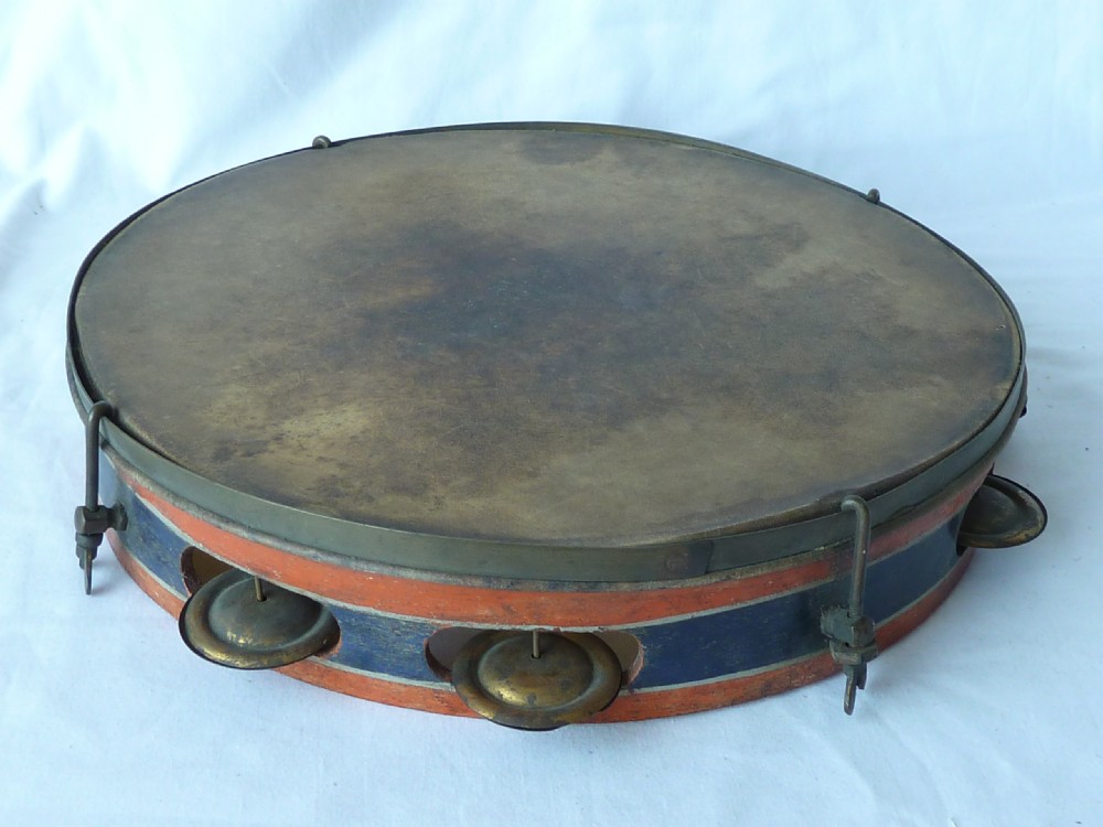 Victorian Painted Tambourine English Percussion Drum Musical Instrument
