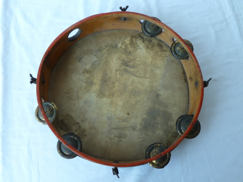 Victorian Painted Tambourine English Percussion Drum Musical Instrument View III