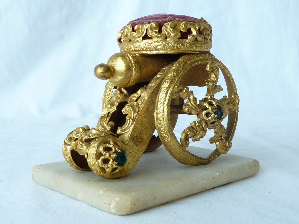 Cannon Gilt Brass Pin Cushion Jewelled Stand Palais Royal French View II