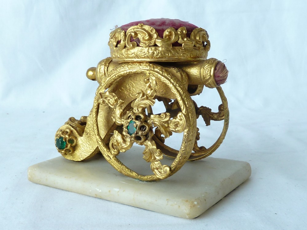 Cannon Gilt Brass Pin Cushion Jewelled Stand Palais Royal French View III