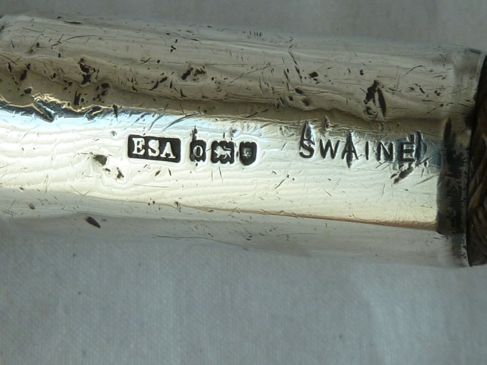 1909 Silver Swaine & Adeney London Fox Hunting Crop Whip Leather Stag Antler View V