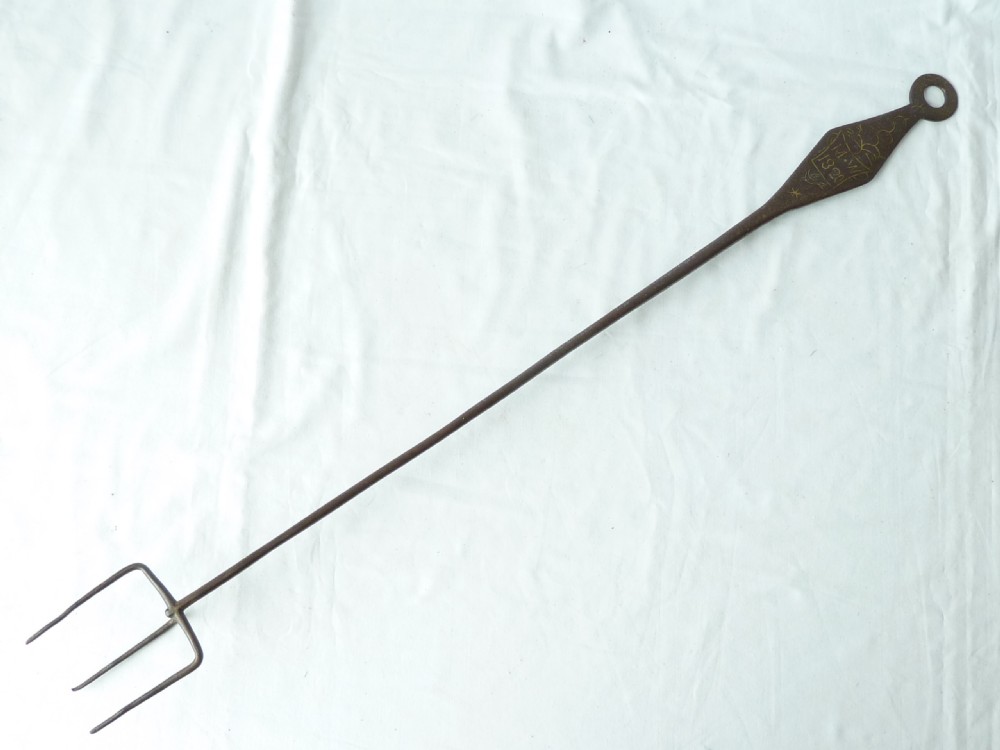 Welsh Georgian Steel Toasting Fork Skewer Hook Holder Hanger Brass Inlay Same Maker View III