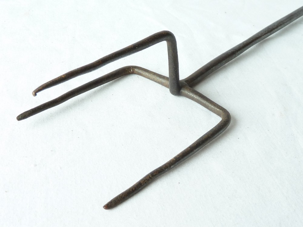 Welsh Georgian Steel Toasting Fork Skewer Hook Holder Hanger Brass Inlay Same Maker View V