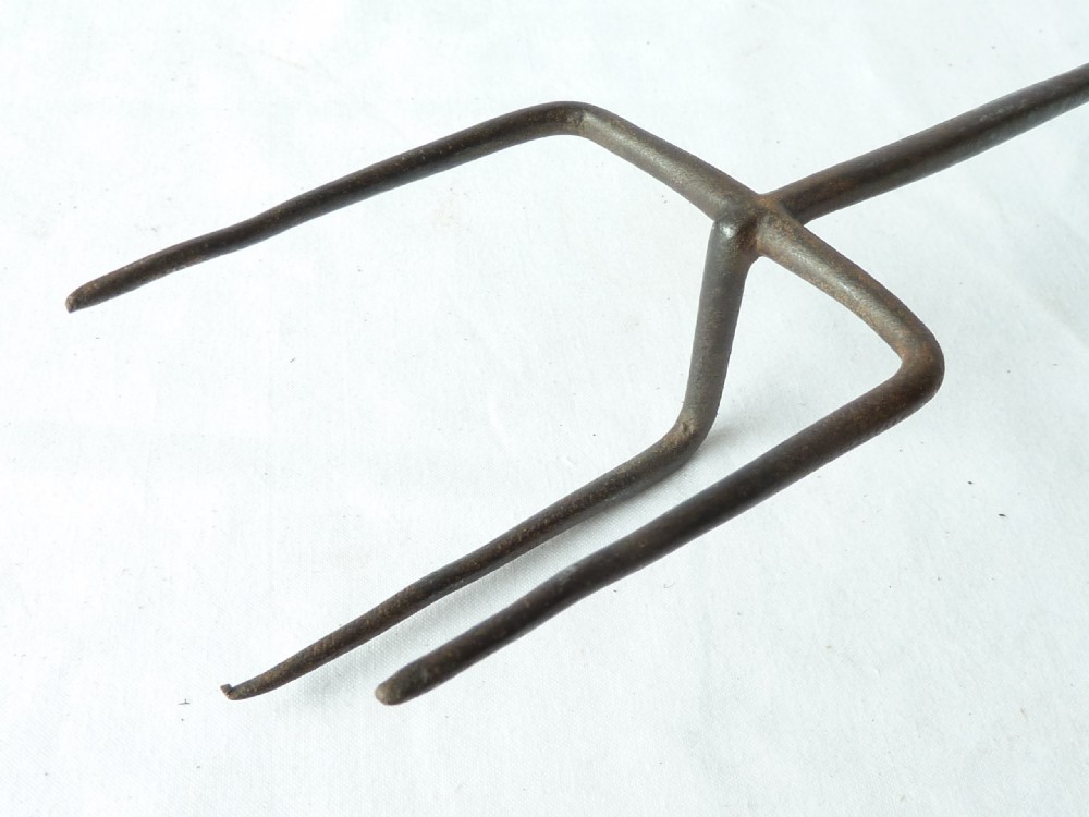 Welsh Georgian Steel Toasting Fork Skewer Hook Holder Hanger Brass Inlay Same Maker View VI
