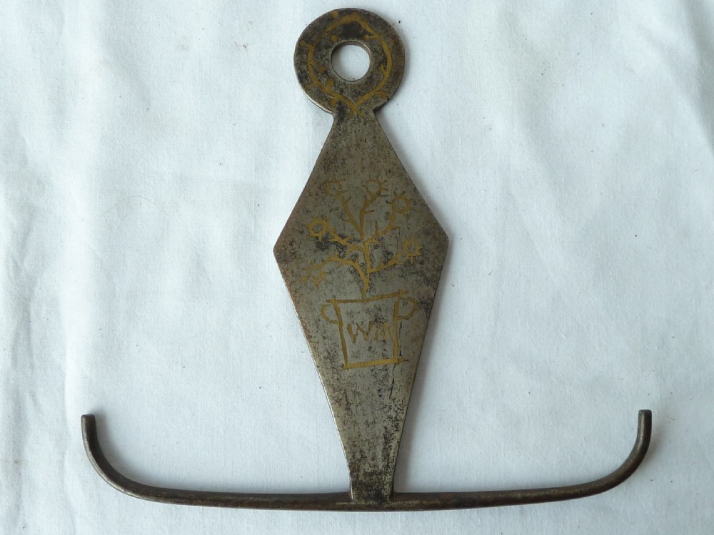 Welsh Georgian Steel Toasting Fork Skewer Hook Holder Hanger Brass Inlay Same Maker View IX