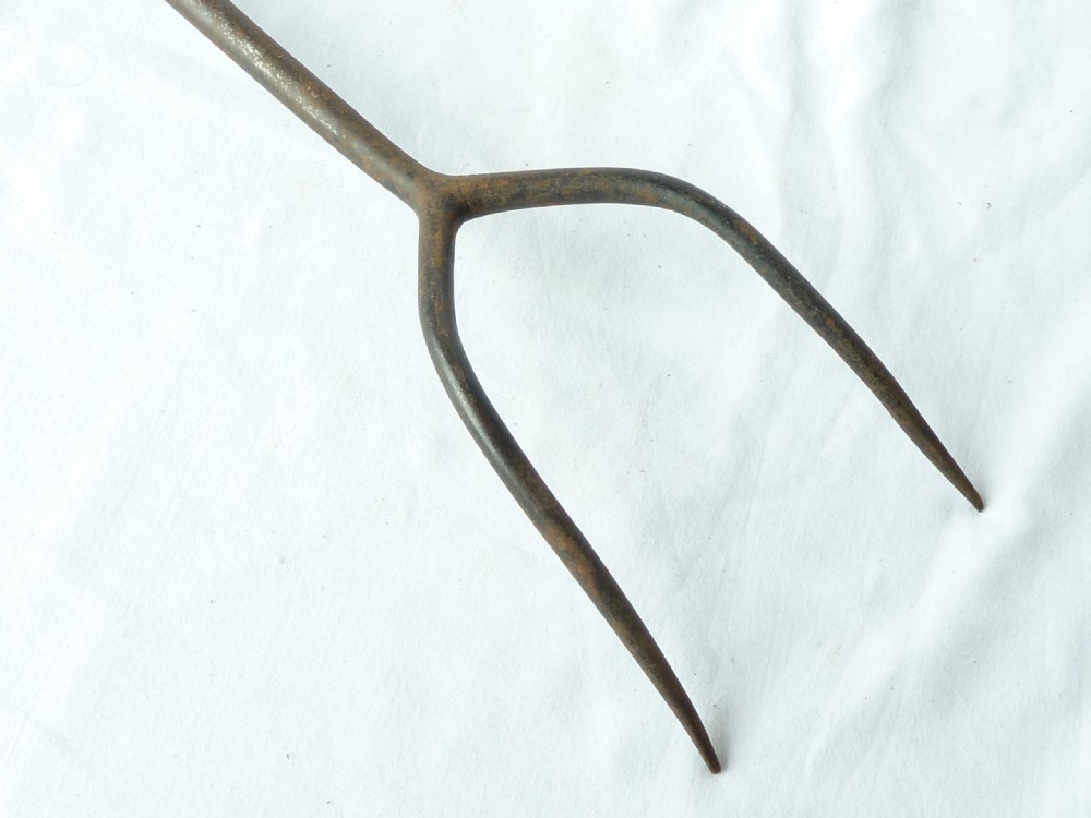 Large 18th Century Steel Toasting Fork Flesh Steel Wrought Iron View V