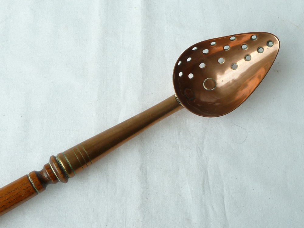Victorian Copper Straining Spoon Ash Treen View V
