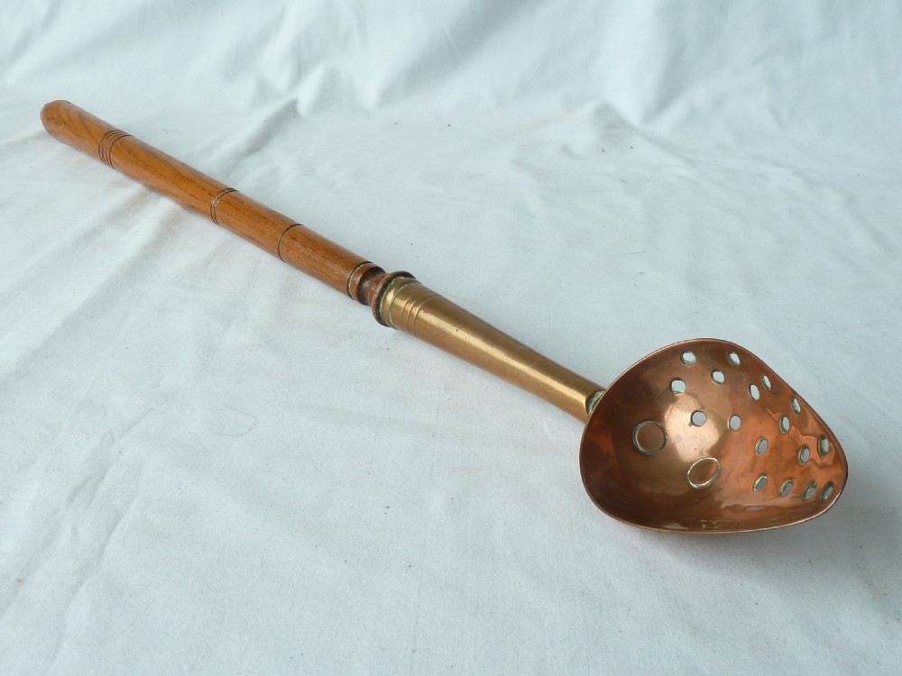Victorian Copper Straining Spoon Ash Treen View VII