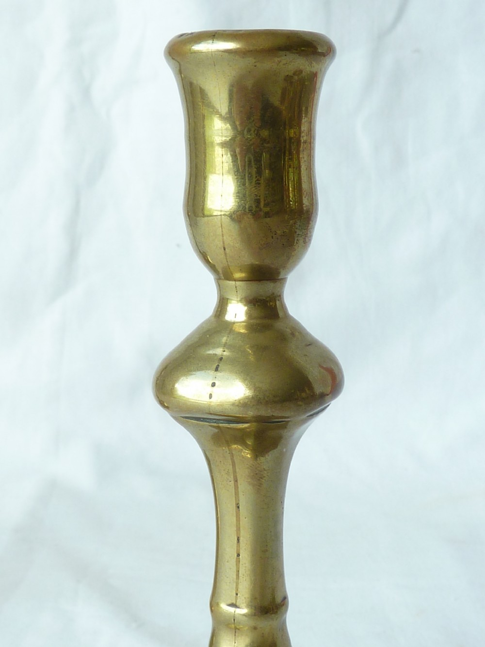 Pair English Georgian Seamed Brass Candlesticks Cut Corner Base 18C View VI