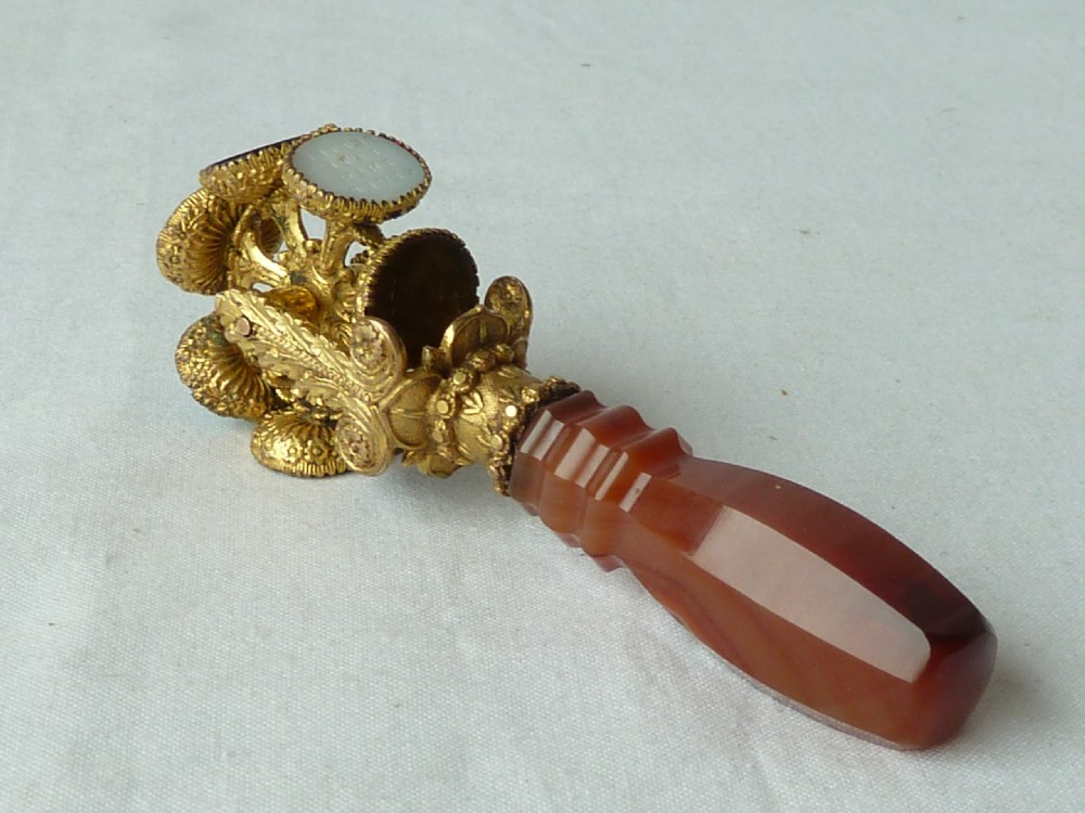 Wheel Seal Gilt Brass Agate Glass Victorian Letter Wax Intaglio View III