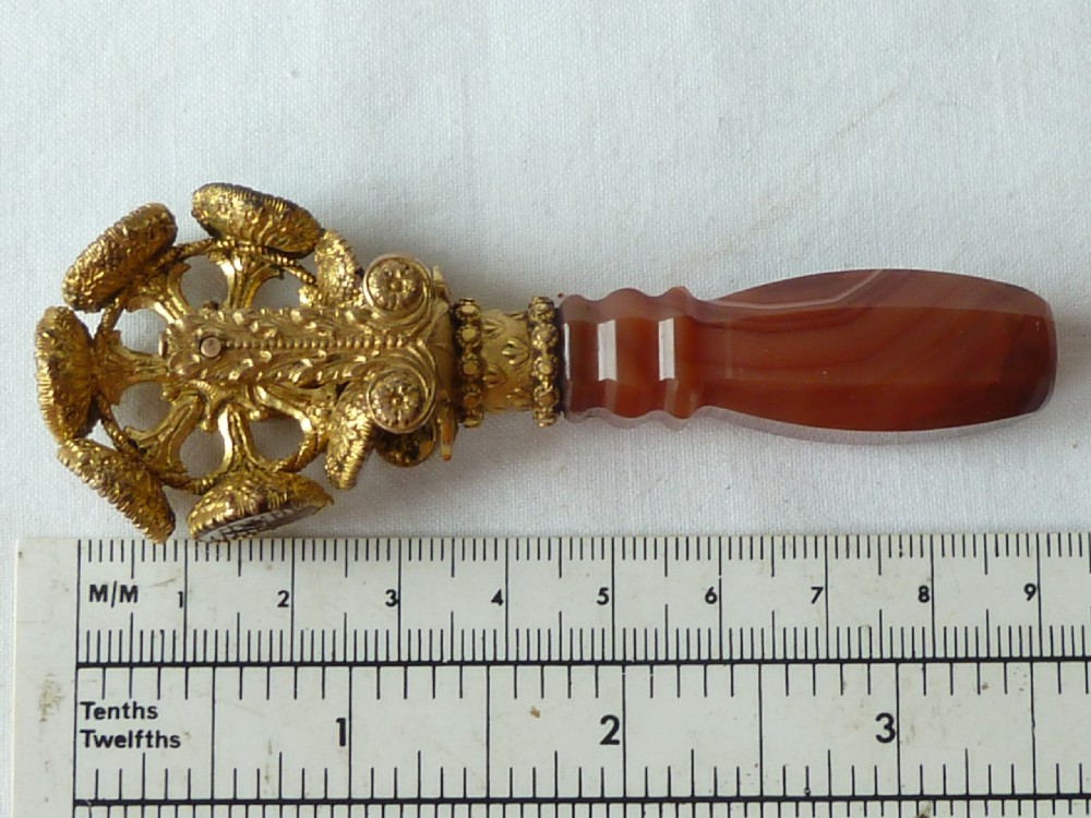 Wheel Seal Gilt Brass Agate Glass Victorian Letter Wax Intaglio View IV