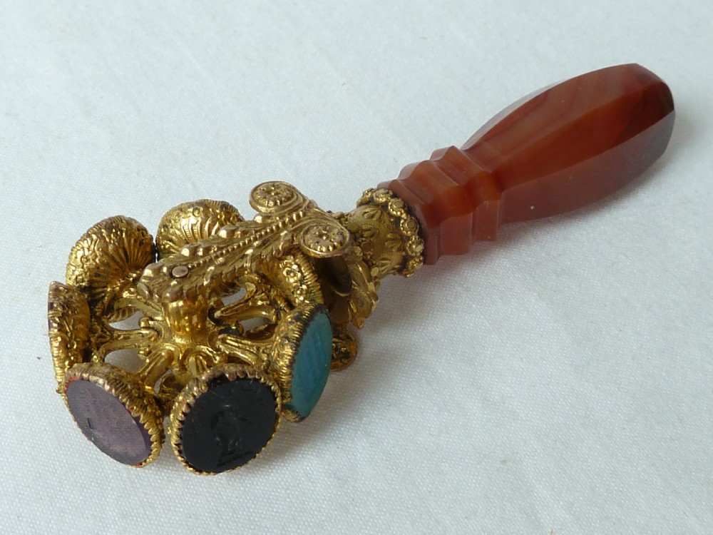 Wheel Seal Gilt Brass Agate Glass Victorian Letter Wax Intaglio View XII