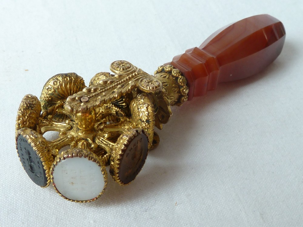 Wheel Seal Gilt Brass Agate Glass Victorian Letter Wax Intaglio View XIII