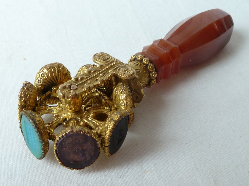 Wheel Seal Gilt Brass Agate Glass Victorian Letter Wax Intaglio View XIV
