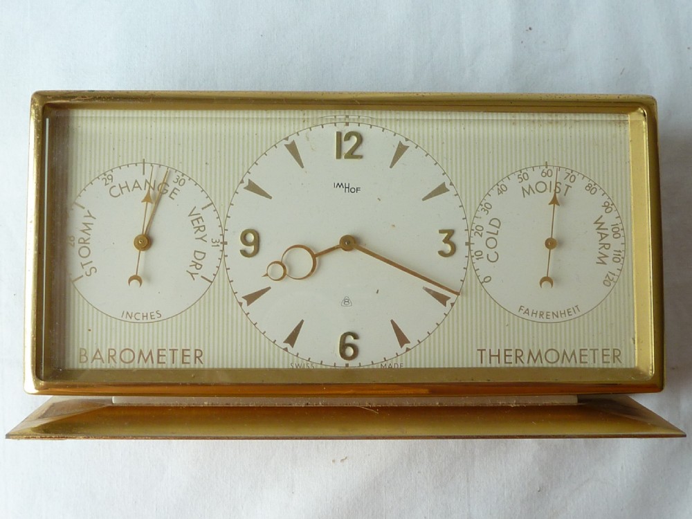 Imhof 8 Day Swiss Brass Desk Clock Barometer Thermometer Weather Station View V