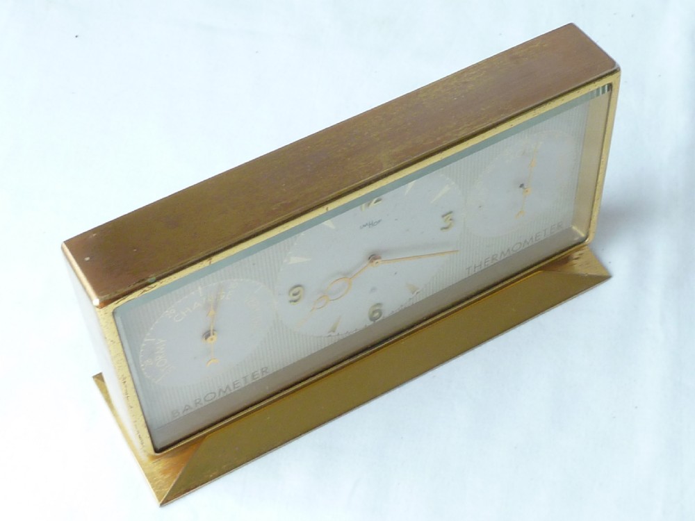 Imhof 8 Day Swiss Brass Desk Clock Barometer Thermometer Weather Station View VI