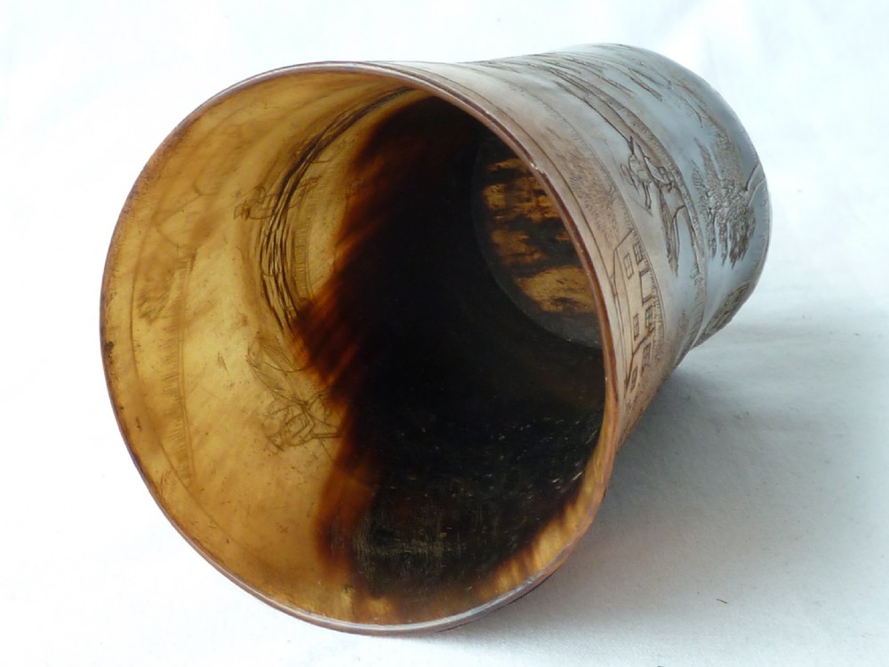 Scrimshaw Engraved Horn Cup Fox Hunt Hounds Late Georgian Early Victorian View XI