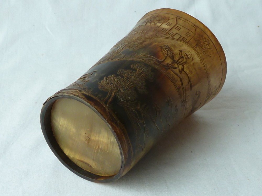 Scrimshaw Engraved Horn Cup Fox Hunt Hounds Late Georgian Early Victorian View XII