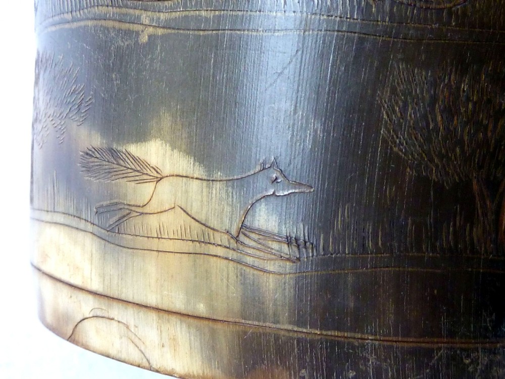 Scrimshaw Engraved Horn Cup Fox Hunt Hounds Late Georgian Early Victorian View XIII
