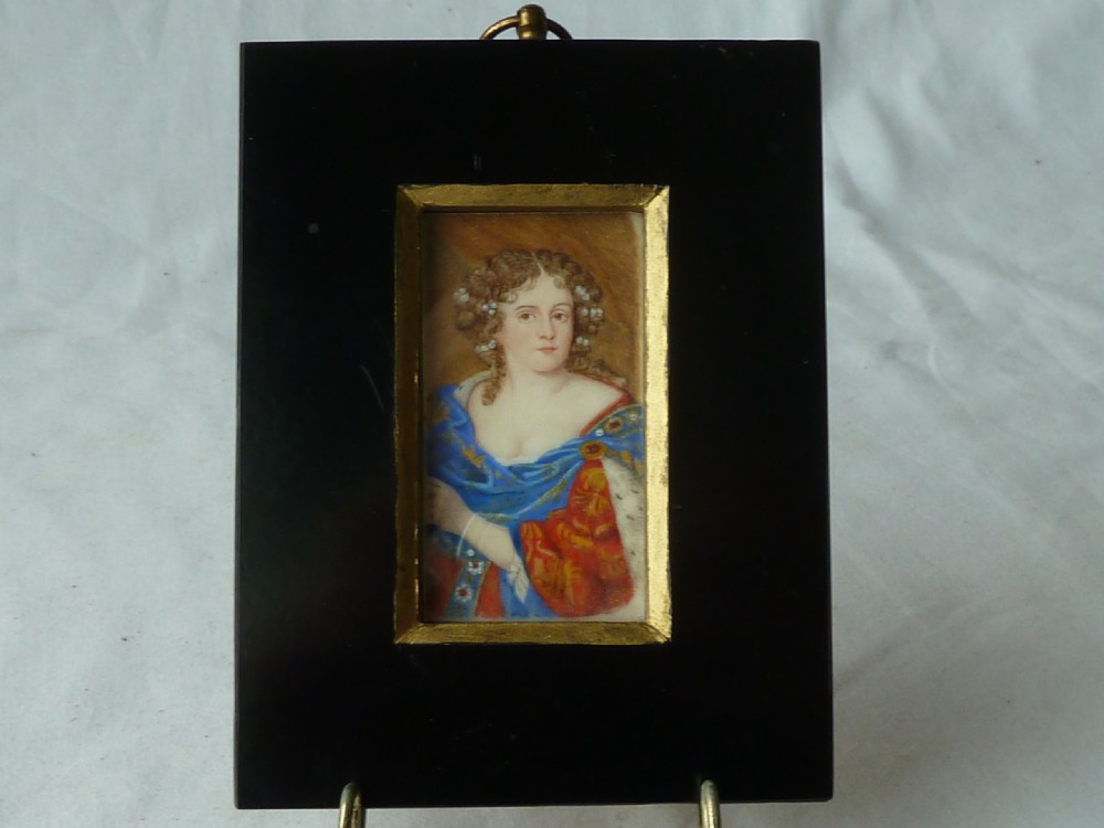 17th Century Court Lady Ermine Portrait Miniature Antique