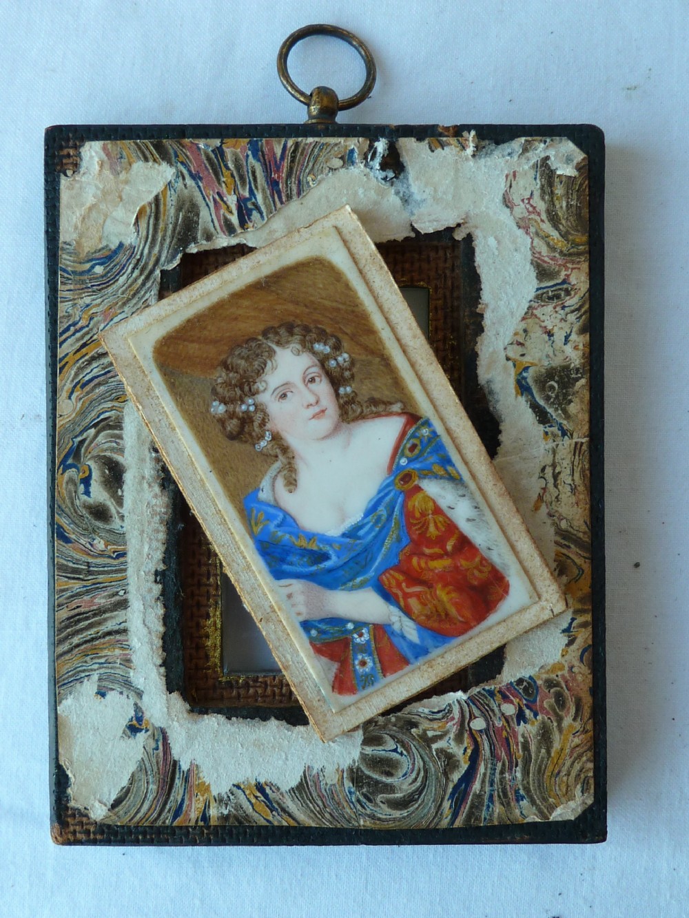 17th Century Court Lady Ermine Portrait Miniature Antique View V