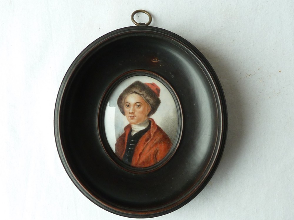 William Hogarth Georgian Portrait Miniature Pear Wood Frame