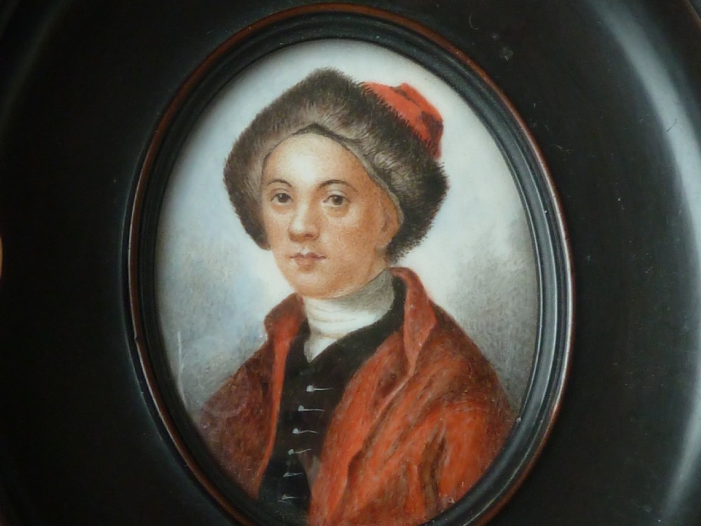 William Hogarth Georgian Portrait Miniature Pear Wood Frame View II