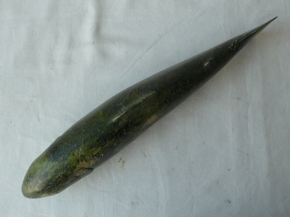 Large 30cm Inuit Eskimo Carving Stone Fish Salmon Greenstone Soapstone Sculpture View V
