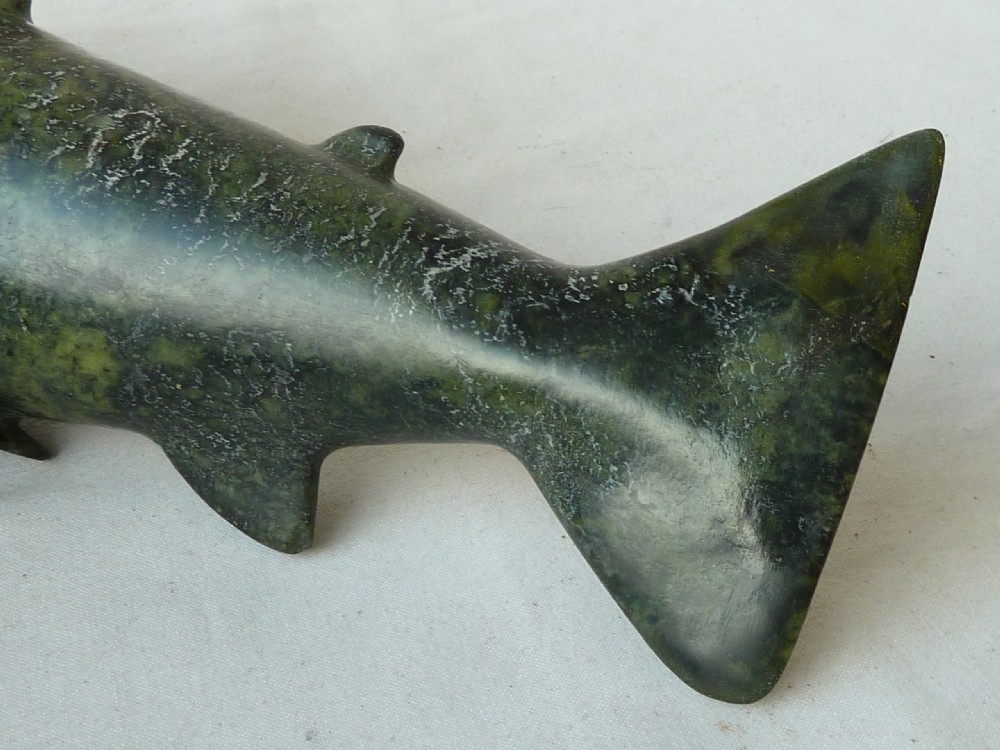 Large 30cm Inuit Eskimo Carving Stone Fish Salmon Greenstone Soapstone Sculpture View VII
