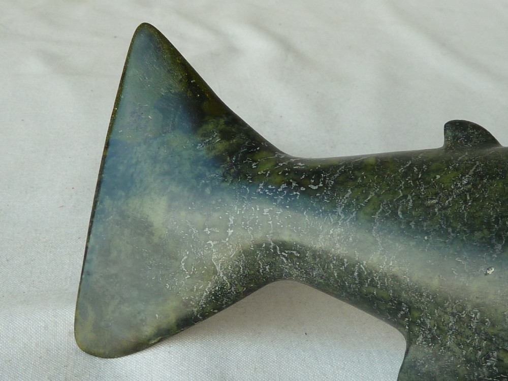 Large 30cm Inuit Eskimo Carving Stone Fish Salmon Greenstone Soapstone Sculpture View VIII