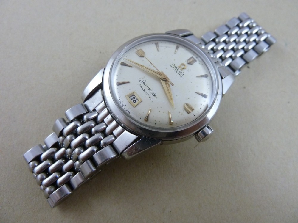 Omega Seamaster Automatic 355 Bumper Calendar Stainless Steel Rice Bead Bracelet Watch 1952