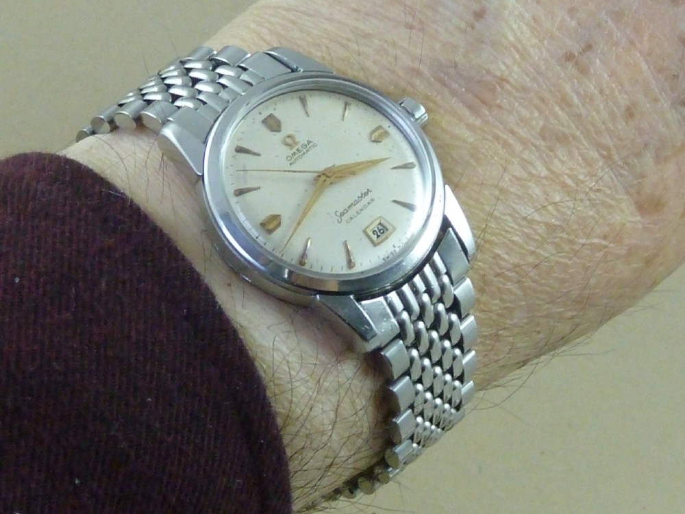 Omega Seamaster Automatic 355 Bumper Calendar Stainless Steel Rice Bead Bracelet Watch 1952 View VIII