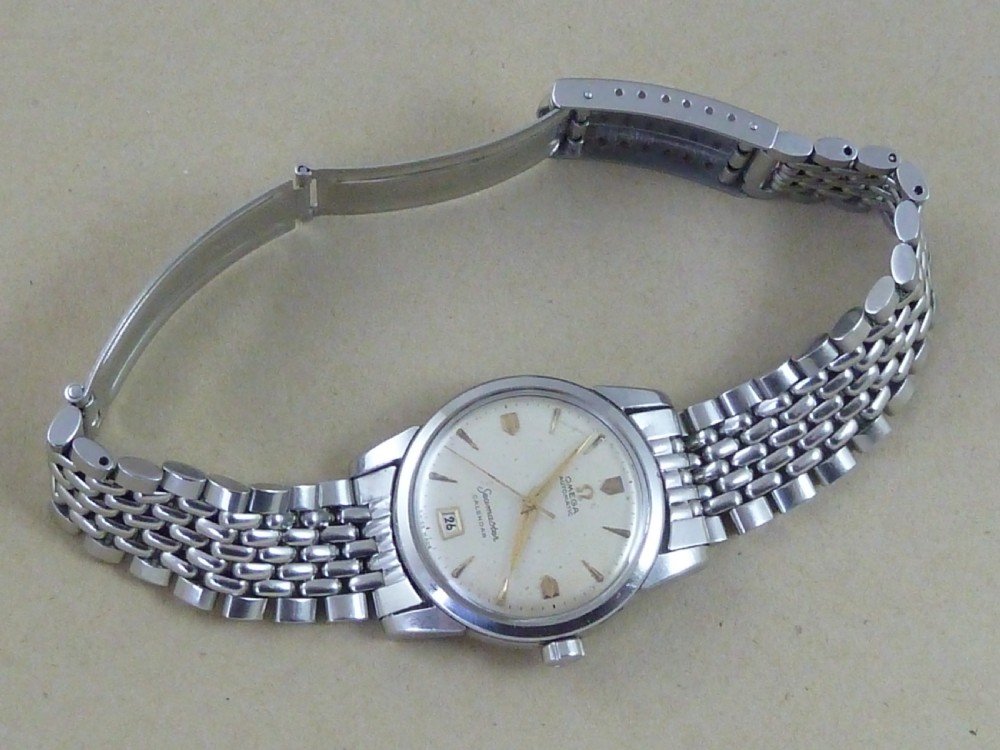 Omega Seamaster Automatic 355 Bumper Calendar Stainless Steel Rice Bead Bracelet Watch 1952 View XIII