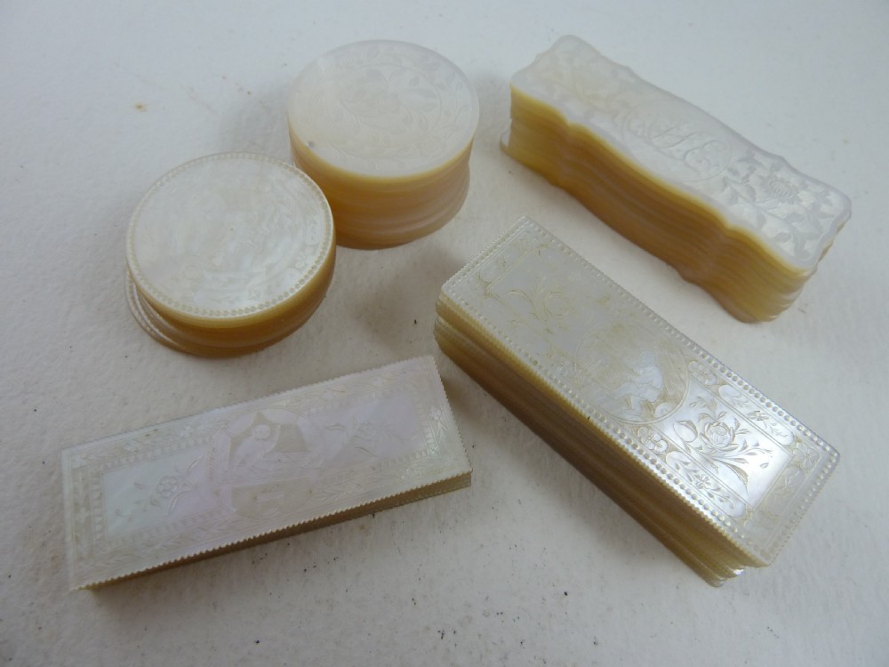 50 Chinese MOP Gaming Counters Mother of Pearl Gambling Georgian