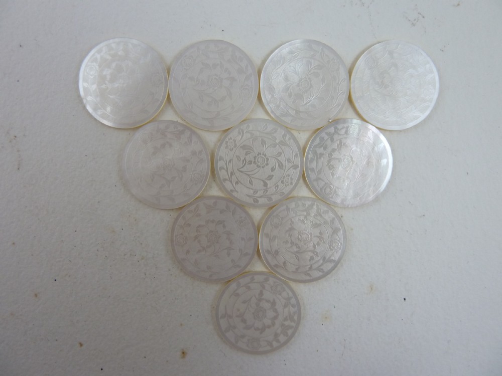 50 Chinese MOP Gaming Counters Mother of Pearl Gambling Georgian View II