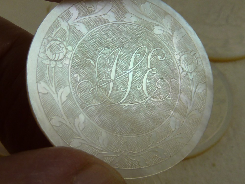 50 Chinese MOP Gaming Counters Mother of Pearl Gambling Georgian View IV