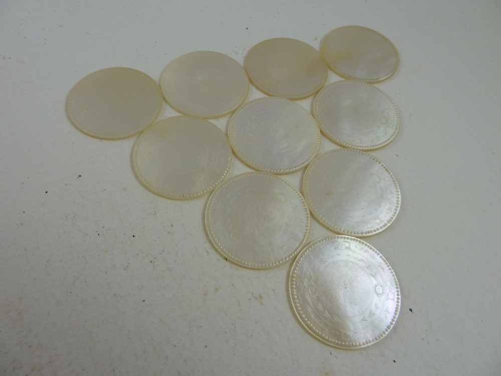 50 Chinese MOP Gaming Counters Mother of Pearl Gambling Georgian View IX