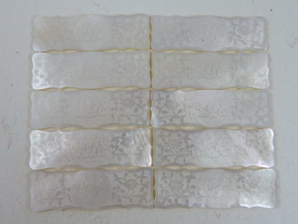 50 Chinese MOP Gaming Counters Mother of Pearl Gambling Georgian View XII