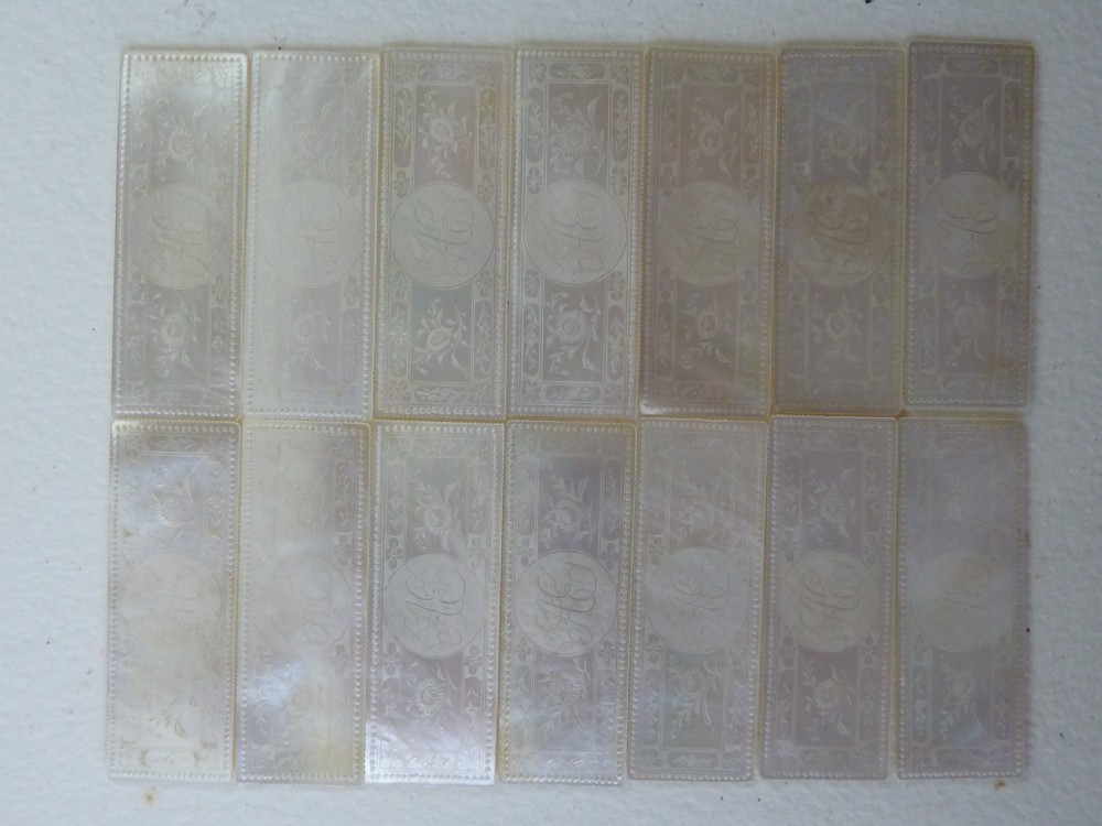 50 Chinese MOP Gaming Counters Mother of Pearl Gambling Georgian View XV