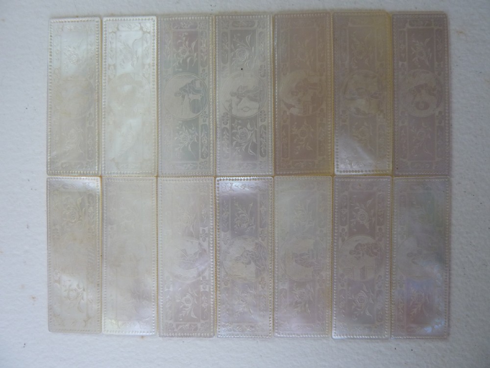 50 Chinese MOP Gaming Counters Mother of Pearl Gambling Georgian View XVI