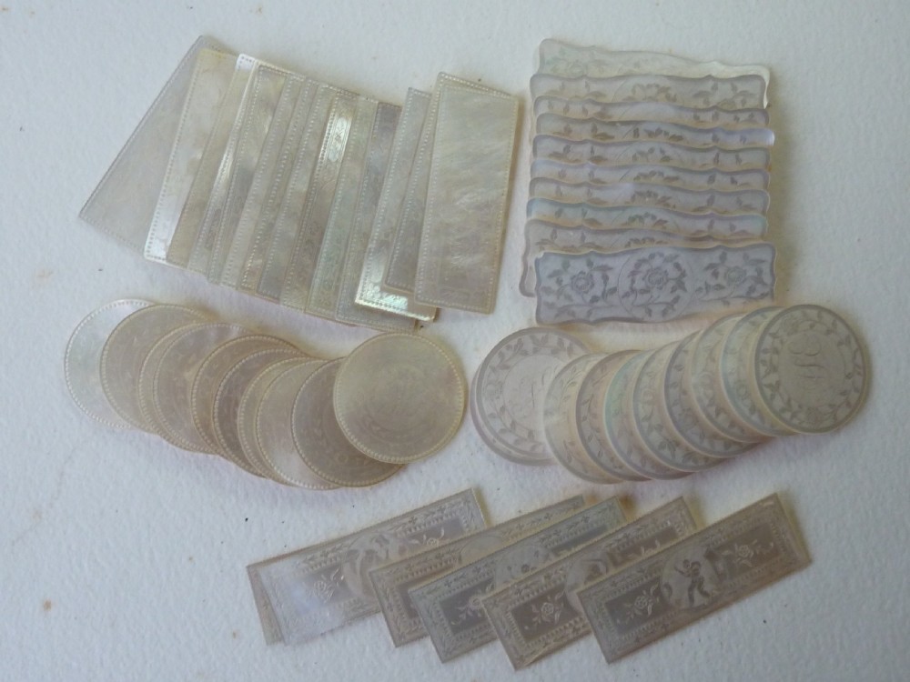 50 Chinese MOP Gaming Counters Mother of Pearl Gambling Georgian View XVIII